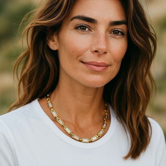 Champagne Color Glass Tennis Gold Necklace (20-22 Inches) - Picture 2 of 5